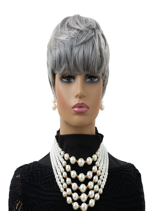MOONSHOW Short Grey Pixie Wigs for Black Women Short Gray Pixie Wig Pixie Cut Wigs for Black Women Synthetic Glueless Layered Wig with Bangs for Women - Image 2